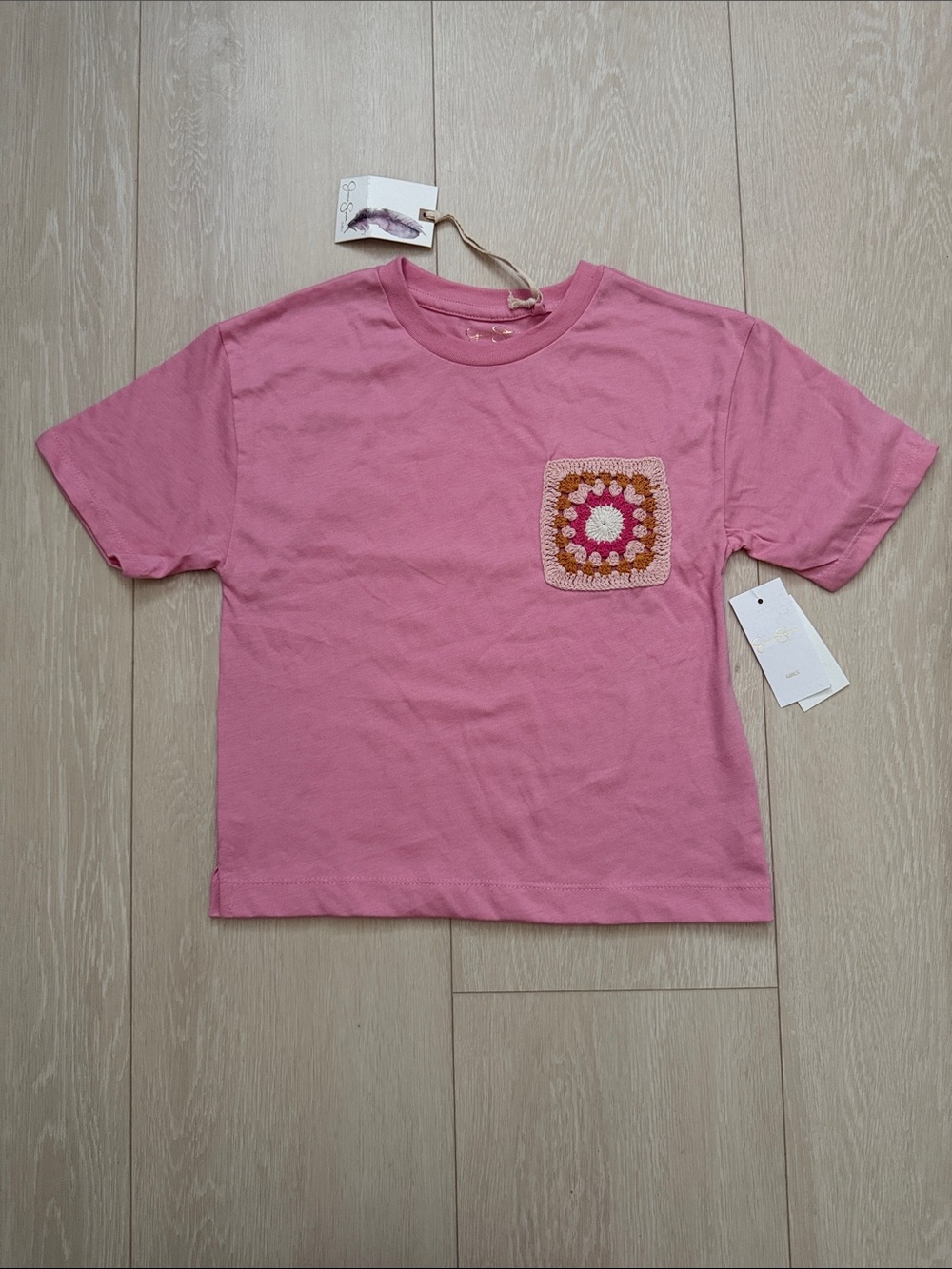 Jessica Simpson Pink Short Sleeve Tee with Crochet Pocket